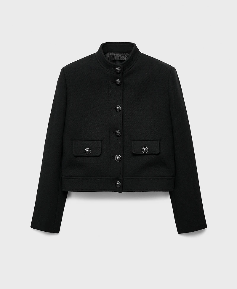 Mango Women's Jewel-Button Strip Collar Jacket