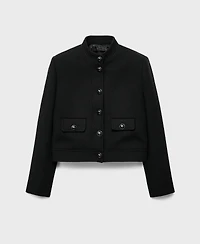 Mango Women's Jewel-Button Strip Collar Jacket