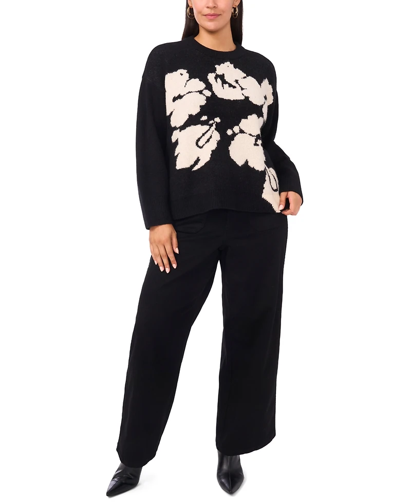 Vince Camuto Plus Size Flower Motif Crewneck Sweater