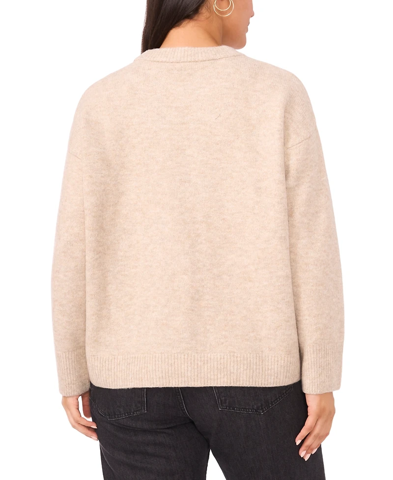 Vince Camuto Plus Flower Motif Crewneck Sweater