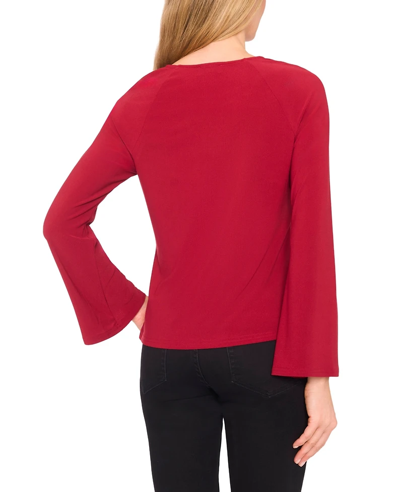 CeCe Women's Imitation Pearl Bow Long-Sleeve Knit Top