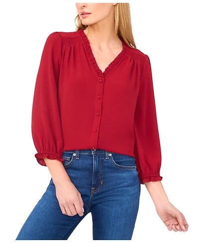 CeCe Women's Ruffled Button-Front 3/4-Sleeve Blouse