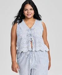 And Now This Trendy Plus Cotton Stripe Tie-Front Top, Macy's Exclusive