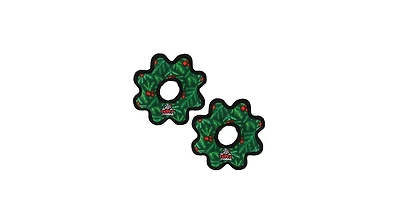 Tuffy Holiday Jr Gear Ring Wreath 2 Pack, Durable Plush Squeaky Dog Toy