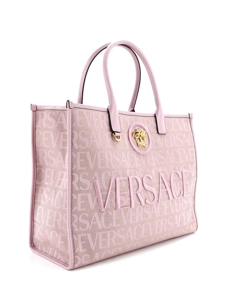 Pre-Owned Versace Large La Medusa Tote All Over Logo Canvas