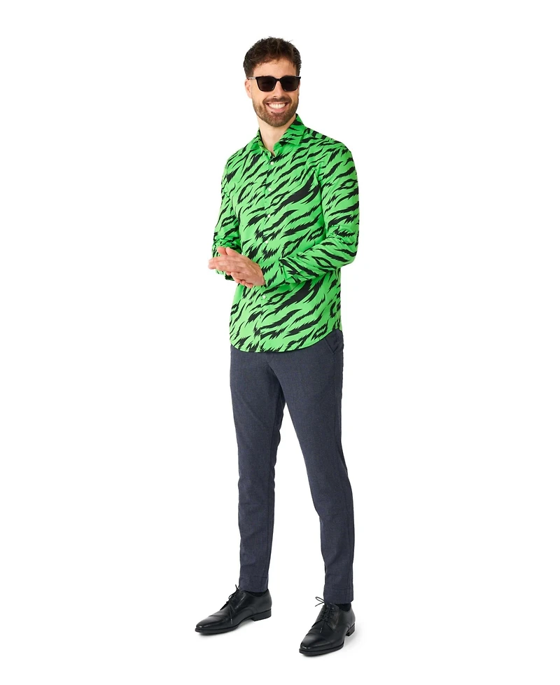 OppoSuits Men's Shirt - Long Sleeved Wild Animal Print Party Outfit Neon Green Retro 80's Clothing