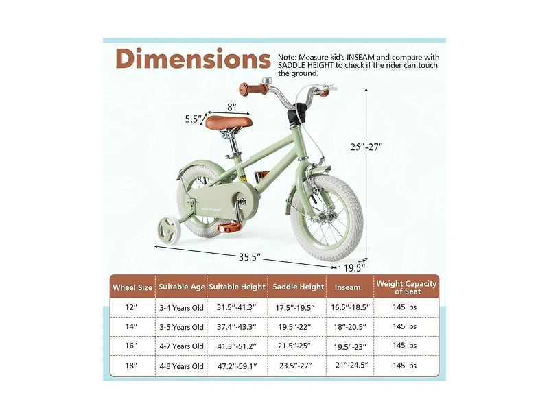 Inch Kids Bike with Adjustable Handlebar and Saddle