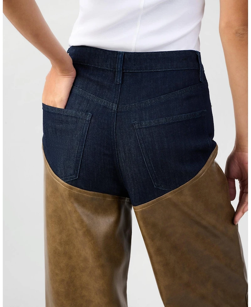 WeWoreWhat Women's Mid Rise Straight Leg Two Toned Pants