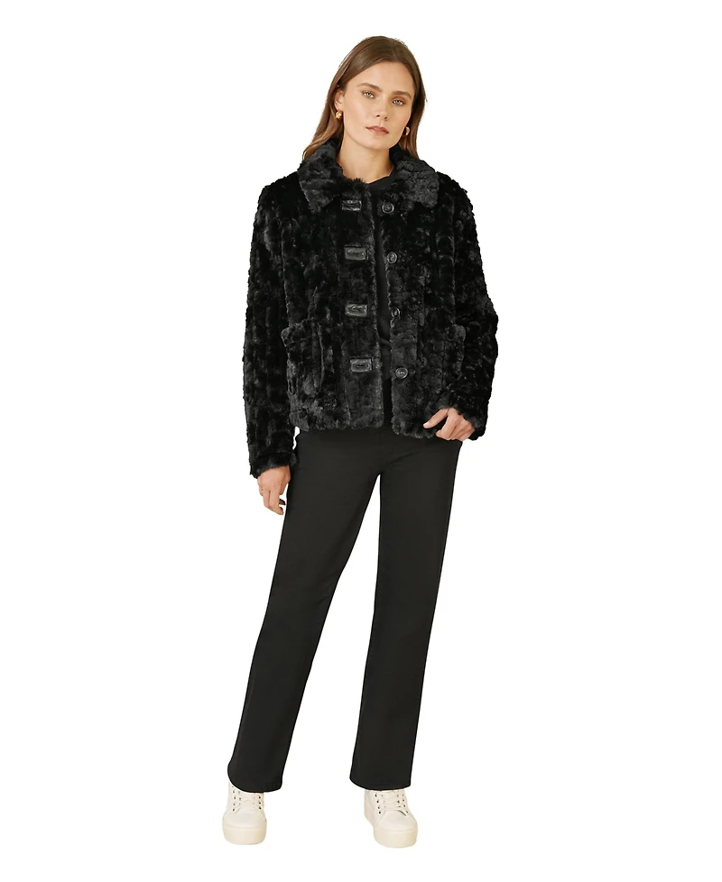 Yumi Women's Textured Faux Fur Jacket