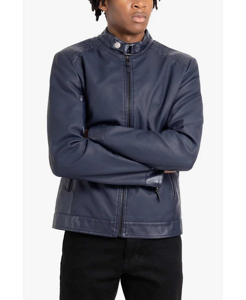 Xray Men's Pu Racer Jacket With Faux Shearling Lining