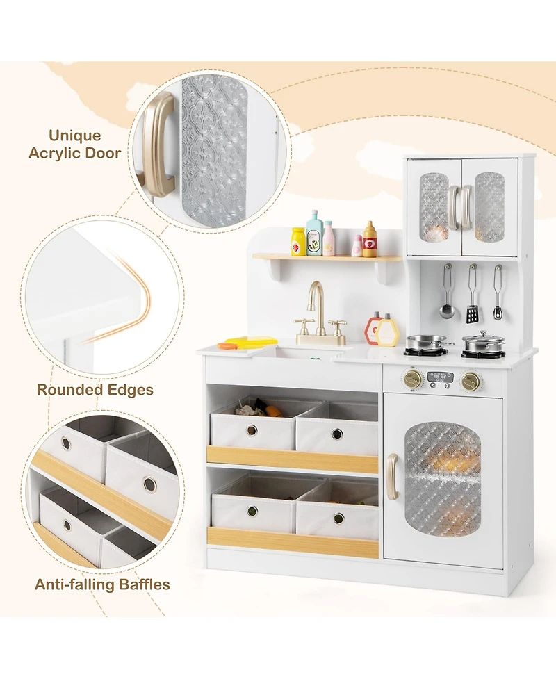 Gymax Kids Kitchen Playset Toy Play Kitchen w/ 4 Fabric Drawers Stoves Oven & Faucet