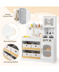 Gymax Kids Kitchen Playset Toy Play Kitchen w/ 4 Fabric Drawers Stoves Oven & Faucet