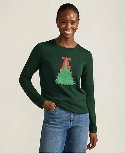 Lands' End Women's Fine Gauge Placed Jacquard Crew Neck Sweater