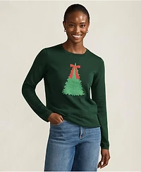 Lands' End Women's Fine Gauge Placed Jacquard Crew Neck Sweater