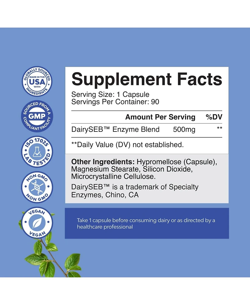 Dairy Relief Capsules, Off white, 90ct