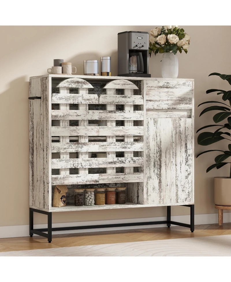 Streamdale Farmhouse Sideboard Cabinet, Coffee Bar, Arched Doors - Retro White