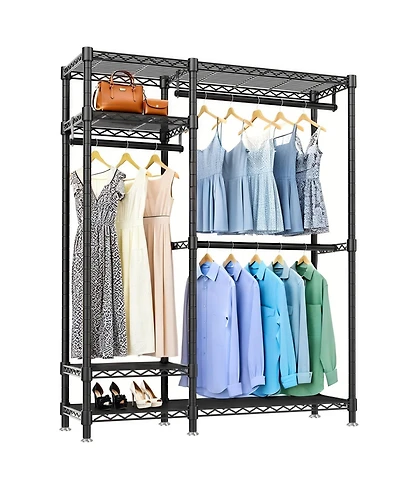 Streamdale Heavy Duty Adjustable Clothes Rack w/ 6 Shelves & 3 Rails - Black