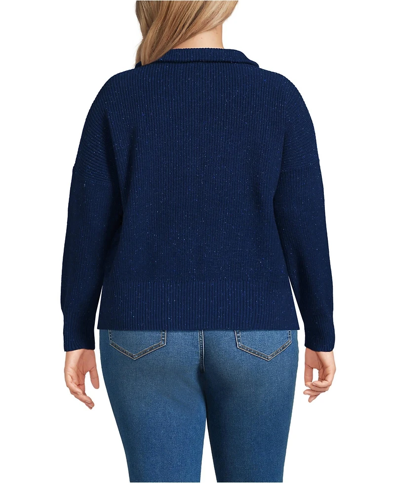 Lands' End Plus Size Drifter Shaker Wedge Quarter Zip Sweater