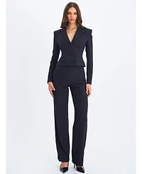 Miss Circle Women's Quinne Navy Striped Single-Breasted Peplum Blazer