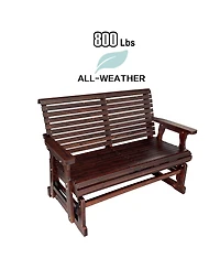 Mega Casa Wooden Patio Glider with High Roll Back and Deep Contoured Seat, Solid Fir Wood, 2-Seater, Heavy Duty 800 Lbs, 4 Feet (Deep Brown)