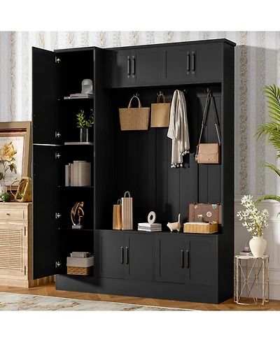Streamdale Modern Hall Tree with Shoe Storage, Bench, Hooks & Shelf - Black