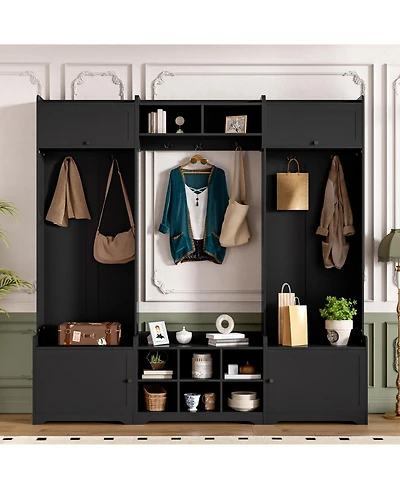 Streamdale Modern Hall Tree with Shoe Storage & Bench - Black