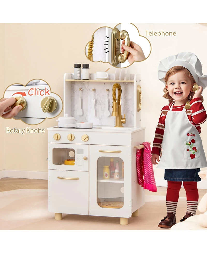 Gymax Kids Kitchen Set Pretend Play Kitchen w/ Stoves & Faucet & Sink & Telephone