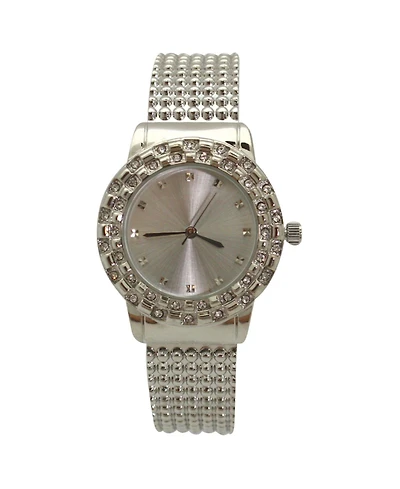 Silver Thick Bangle Watch With Rhinestone Details