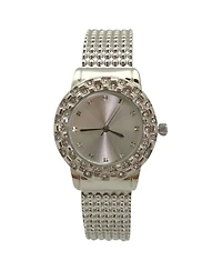 Silver Thick Bangle Watch With Rhinestone Details