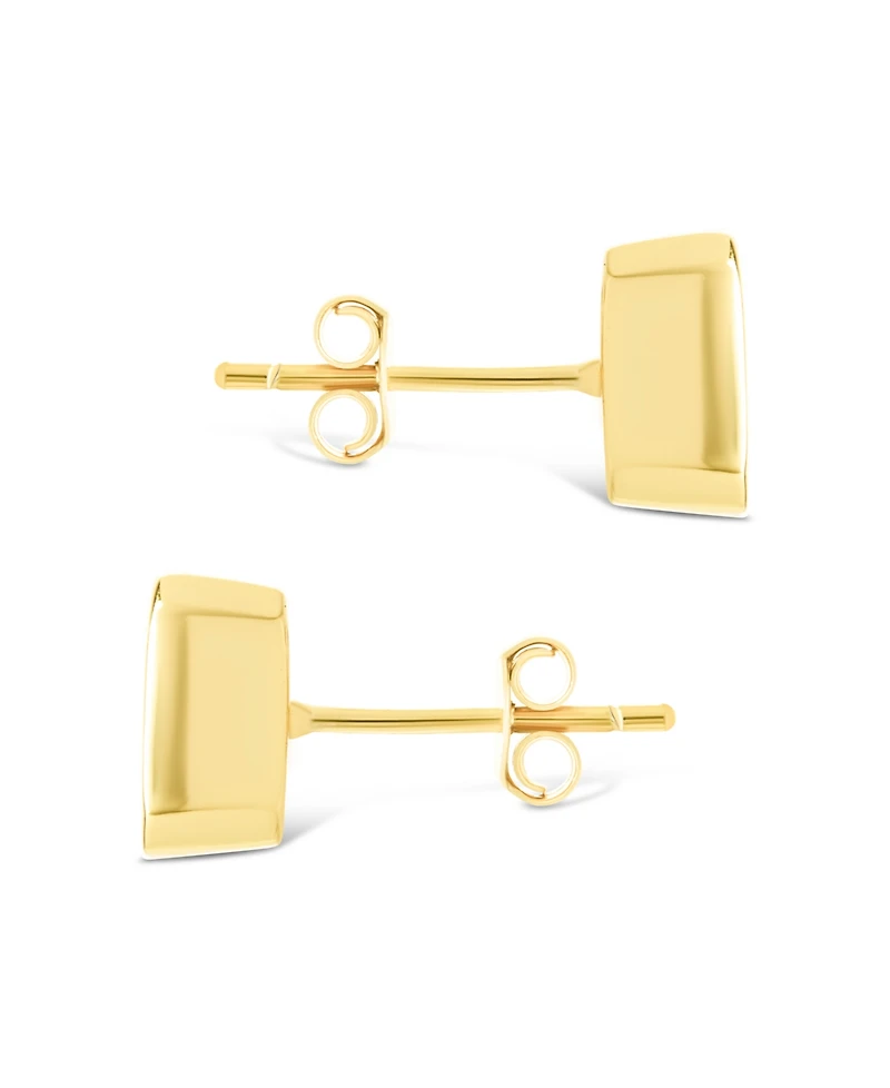 Sterling Forever Silver Emerald Cut Bezel Set Stud Earrings