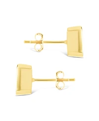 Sterling Forever Silver Emerald Cut Bezel Set Stud Earrings