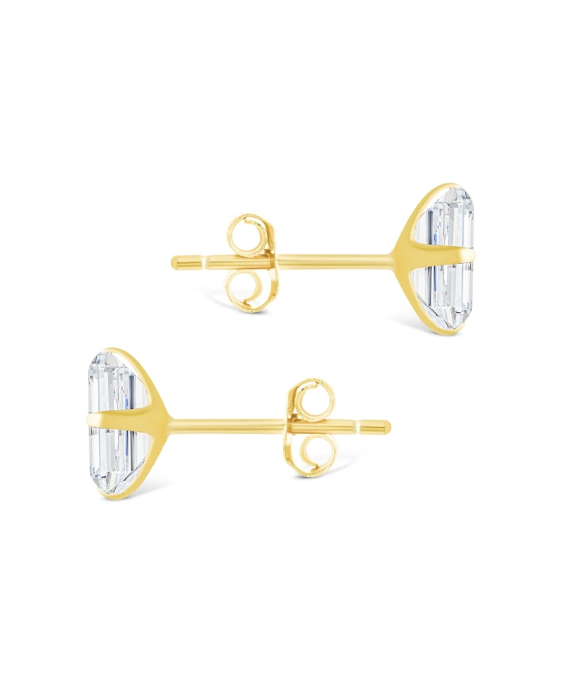 Sterling Forever Silver Emerald Cut Prong Set Stud Earrings