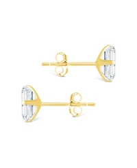 Sterling Forever Silver Emerald Cut Prong Set Stud Earrings