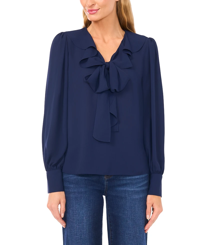CeCe Women's Ruffle Tie V-Neck Top