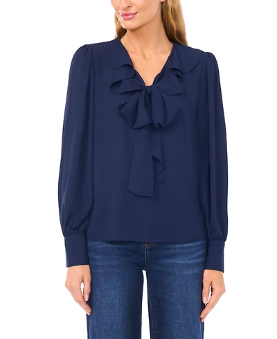 CeCe Women's Ruffle Tie V-Neck Top