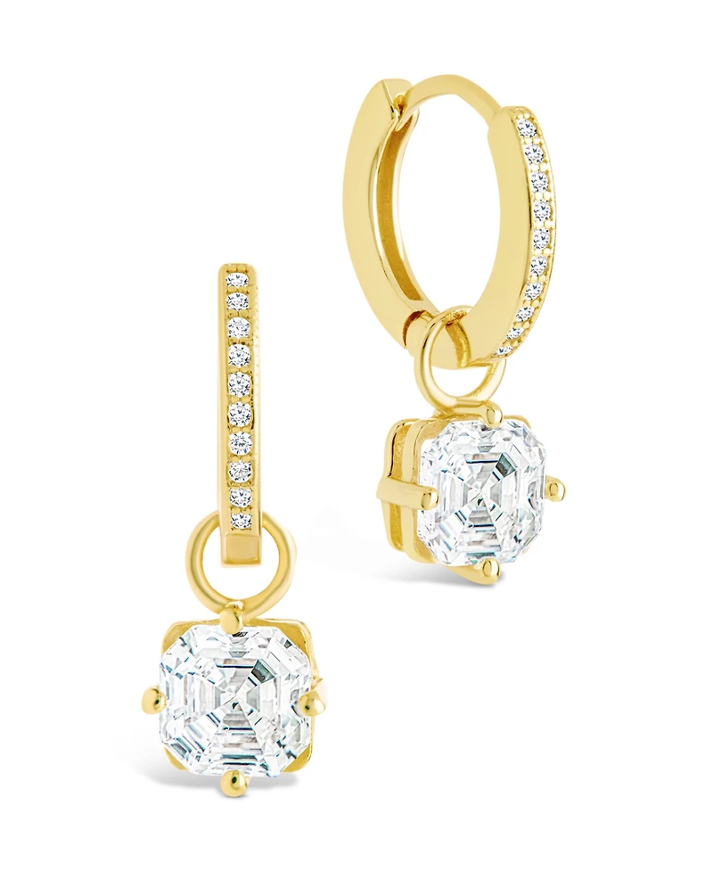 Sterling Forever Sterling Silver Augusta Asscher Cut Cz Dangle Micro Hoops