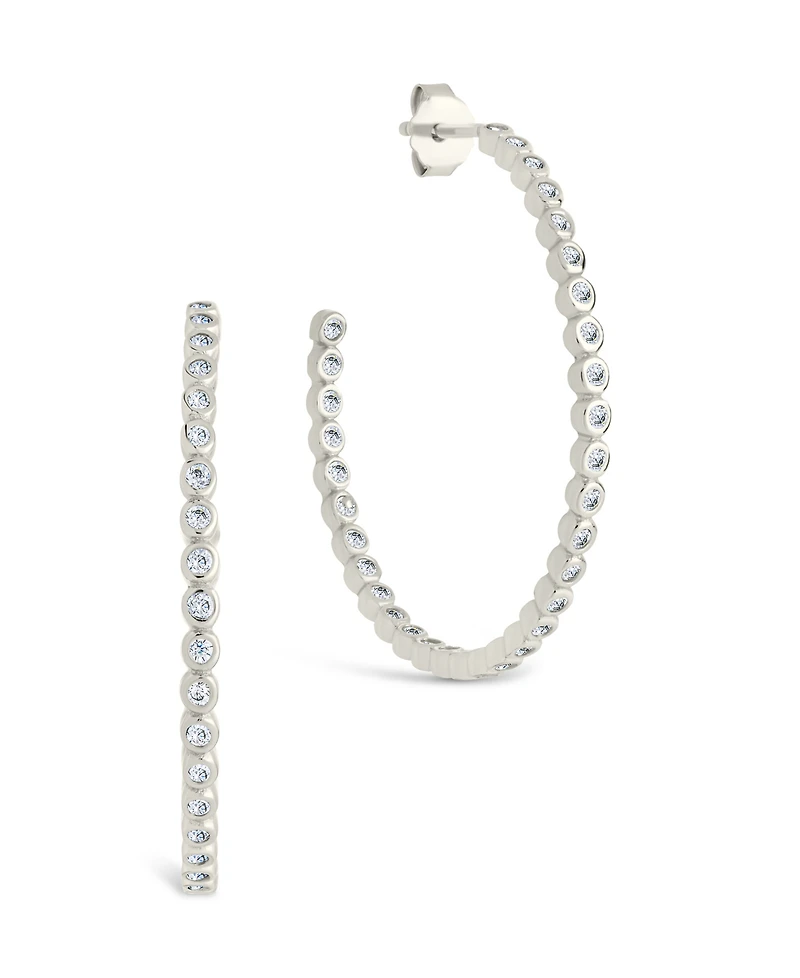 Sterling Forever Sterling Silver Bezel Statement Bubble Hoops - 1"