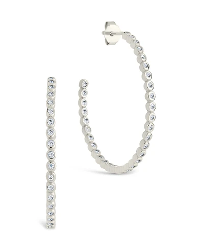 Sterling Forever Sterling Silver Bezel Statement Bubble Hoops - 1"