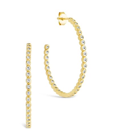 Sterling Forever Silver Bezel Statement Bubble Hoops - 1"