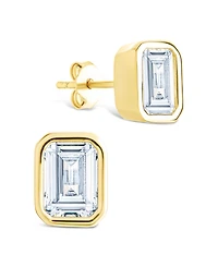 Sterling Forever Silver Emerald Cut Bezel Set Stud Earrings
