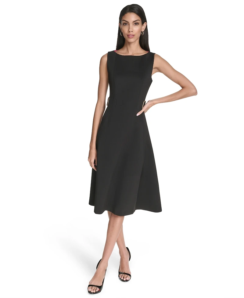 Halston Women's Boat Neck Belted Midi Dress
