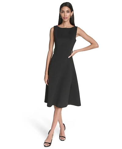 Halston Women's Boat Neck Belted Midi Dress