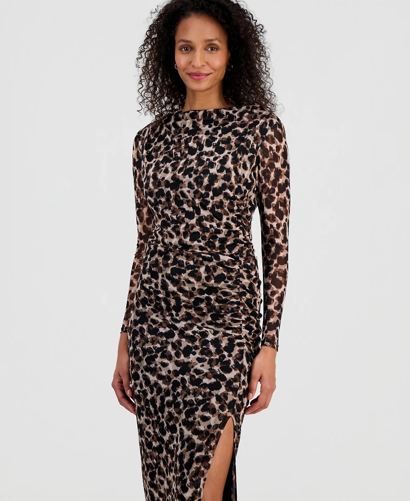 Robbie Bee Women's Ruched Side-Slit Midi Dress