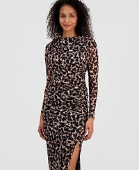 Robbie Bee Women's Ruched Side-Slit Midi Dress