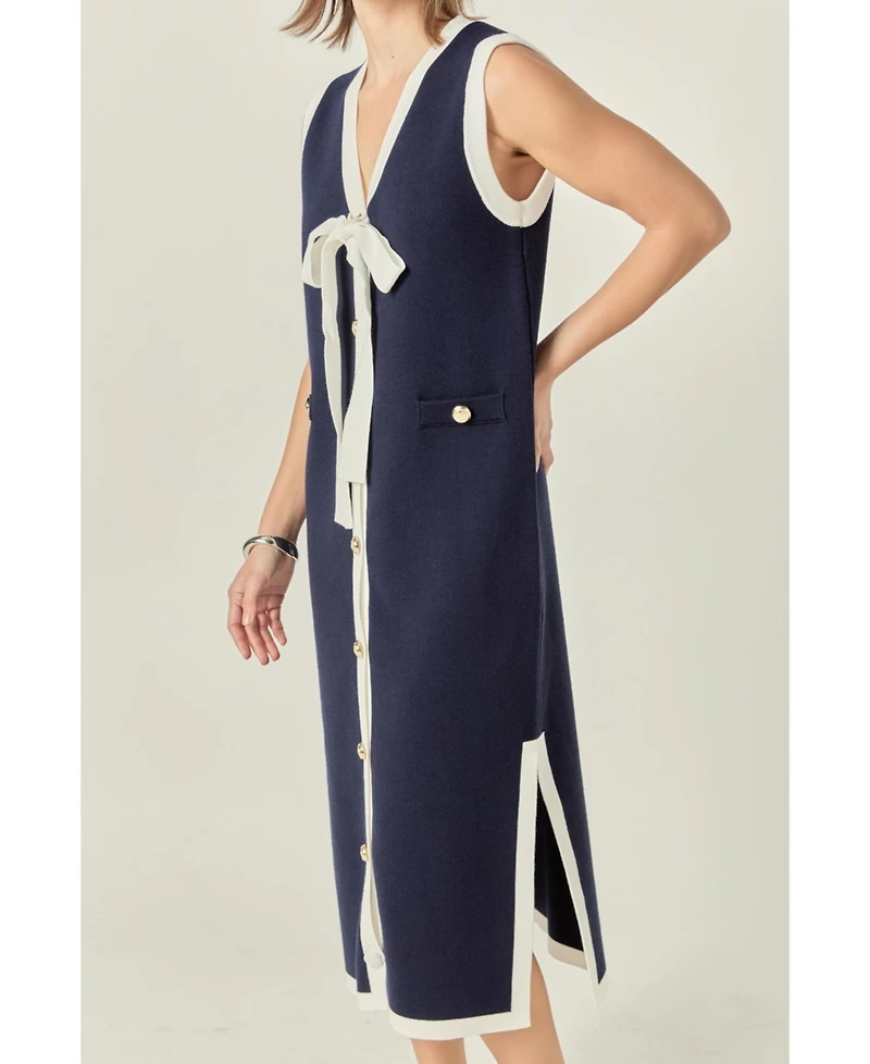 English Factory Women's Knit Midi Dress With Ribbon Tie