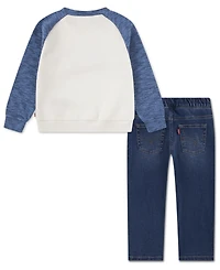 Levi's Boys Toddler 2T-4T 2-Piece 3D Moto Crewneck Sweatshirt and Jeans Set