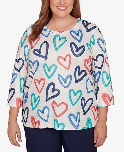 Alfred Dunner Plus Saratoga Springs Tossed Heart Pattern Knit Top