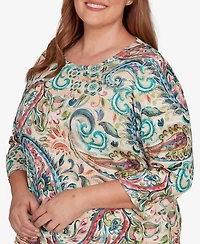 Alfred Dunner Plus Saratoga Springs Classic Paisley Print Pullover Knit Top