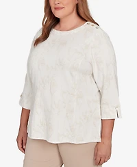 Alfred Dunner Plus Saratoga Springs Raised Texture Floral Design Knit Top