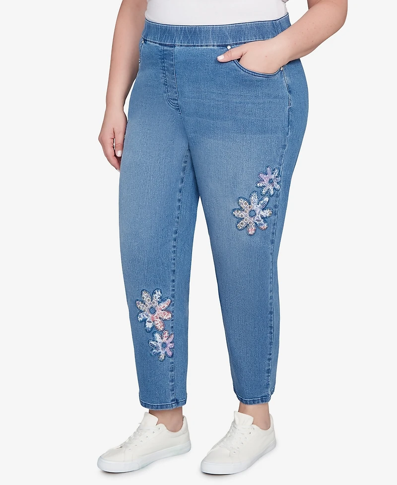 Alfred Dunner Plus Hilton Head Floral Applique Detail Average Length Jeans